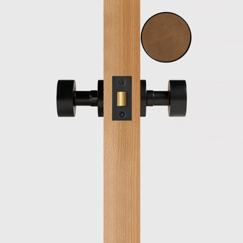 FERN Solid Brass & Leather Door Knob – Matte Black