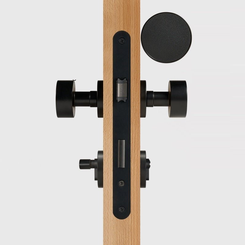 FERN Solid Brass & Leather Door Knob – Matte Black