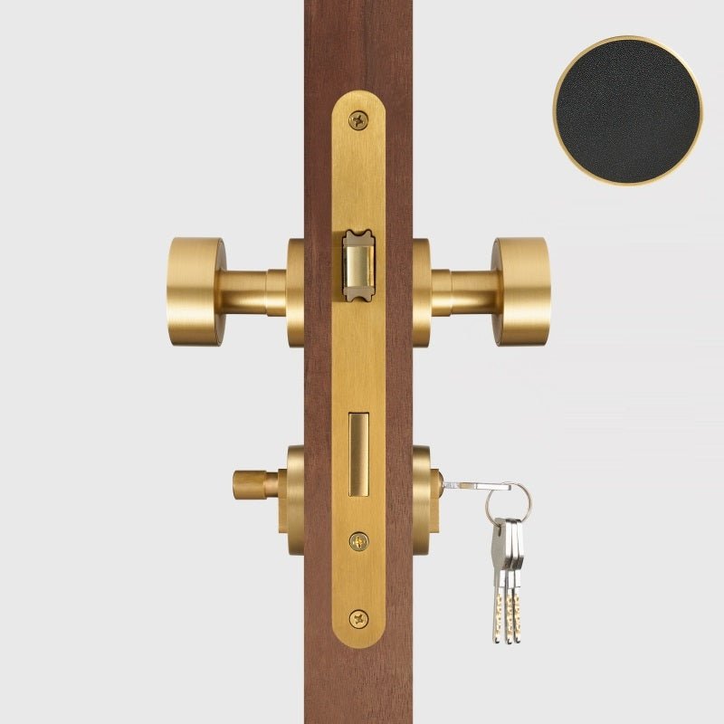 Maniglia per porta FERN in ottone massiccio e pelle – Ottone satinato