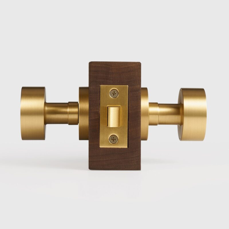 Maniglia per porta FERN in ottone massiccio e pelle – Ottone satinato