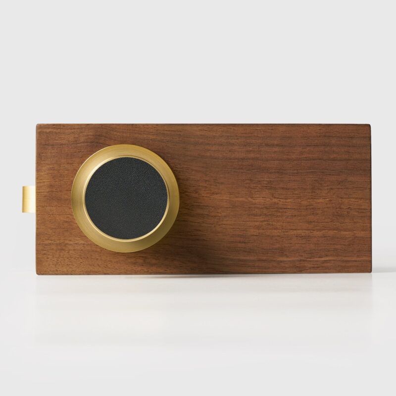 Maniglia per porta FERN in ottone massiccio e pelle – Ottone satinato