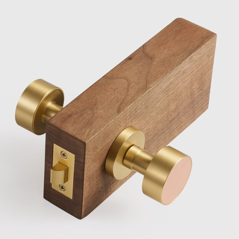 Maniglia per porta FERN in ottone massiccio e pelle – Ottone satinato