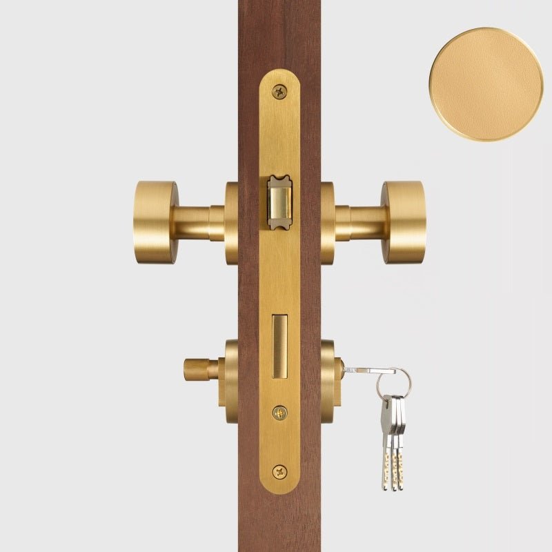 Maniglia per porta FERN in ottone massiccio e pelle – Ottone satinato