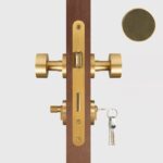 Maniglia per porta FERN in ottone massiccio e pelle – Ottone satinato