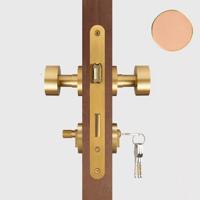 Maniglia per porta FERN in ottone massiccio e pelle – Ottone satinato