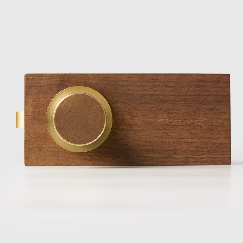 Maniglia per porta FERN in ottone massiccio e pelle – Ottone satinato