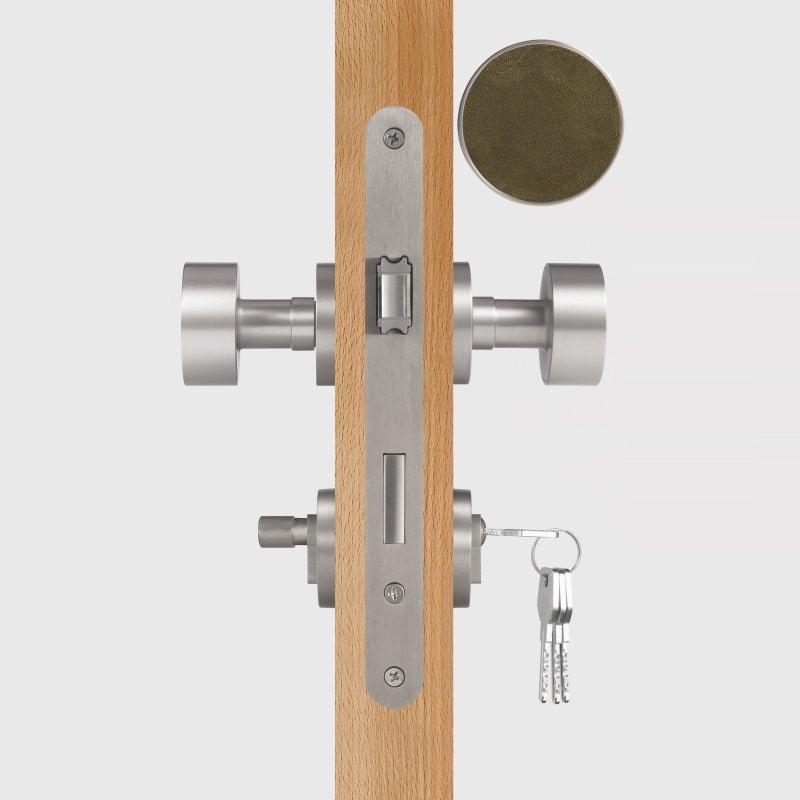 FERN Solid Brass & Leather Door Knob – Satin Nickel