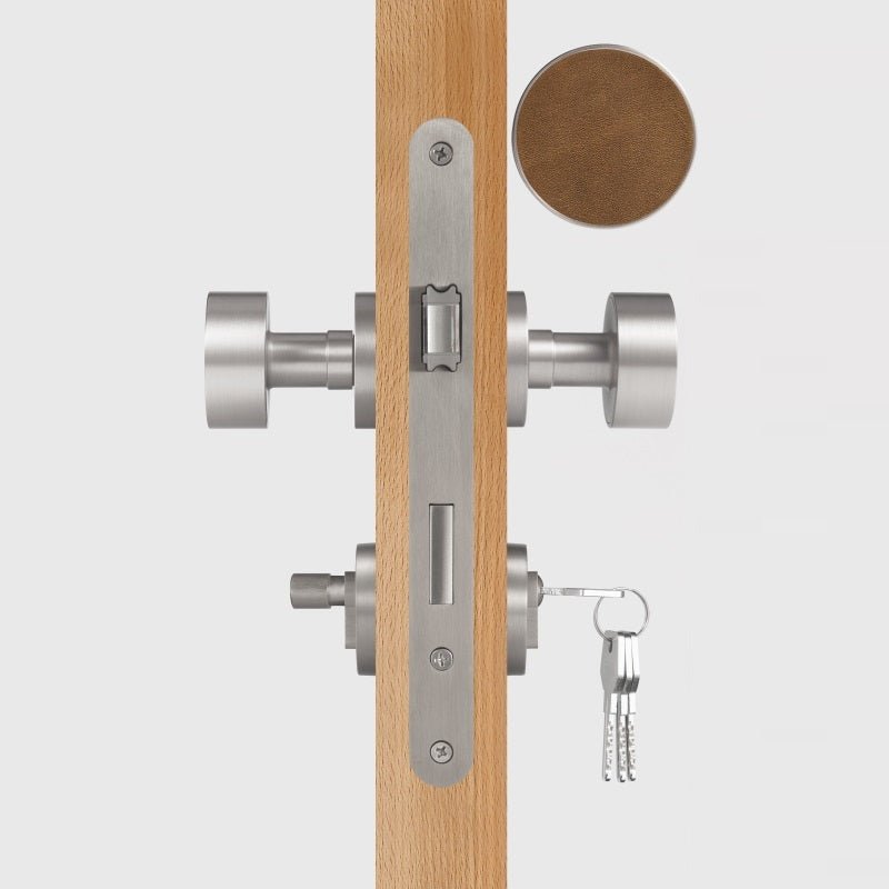 FERN Solid Brass & Leather Door Knob – Satin Nickel