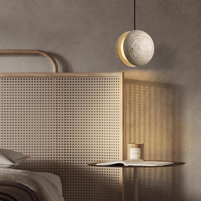 Lampada a sospensione GAIA in pietra e noce