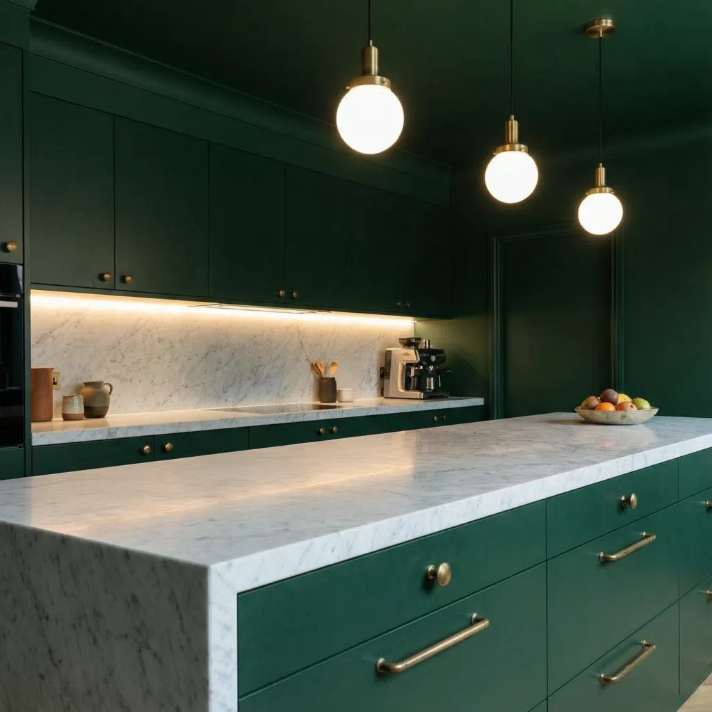 Cinco tendencias de diseño de interiores que definirán el año 2026 3 meraki Interior de cocina en colores vivos con paredes en verde bosque intenso ce 6163cf10 36c5 44cd b1dc 3c0b1823212f - meraki.