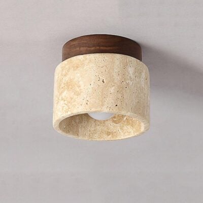 Handcrafted solid brass hardware and lighting. 54 OCRA Stone & Wood Ceiling Light