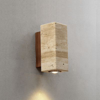 Handcrafted solid brass hardware and lighting. 50 ORIN Stone & Wood Wall Light