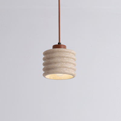 Handcrafted solid brass hardware and lighting. 52 PRIM Stone & Walnut Pendant Light