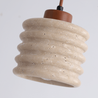 Handcrafted solid brass hardware and lighting. 53 PRIM Stone & Walnut Pendant Light - meraki.