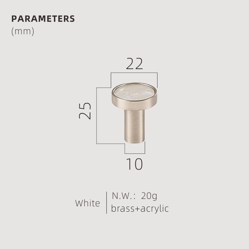Pomos acrílicos y de concha de latón macizo TESTA