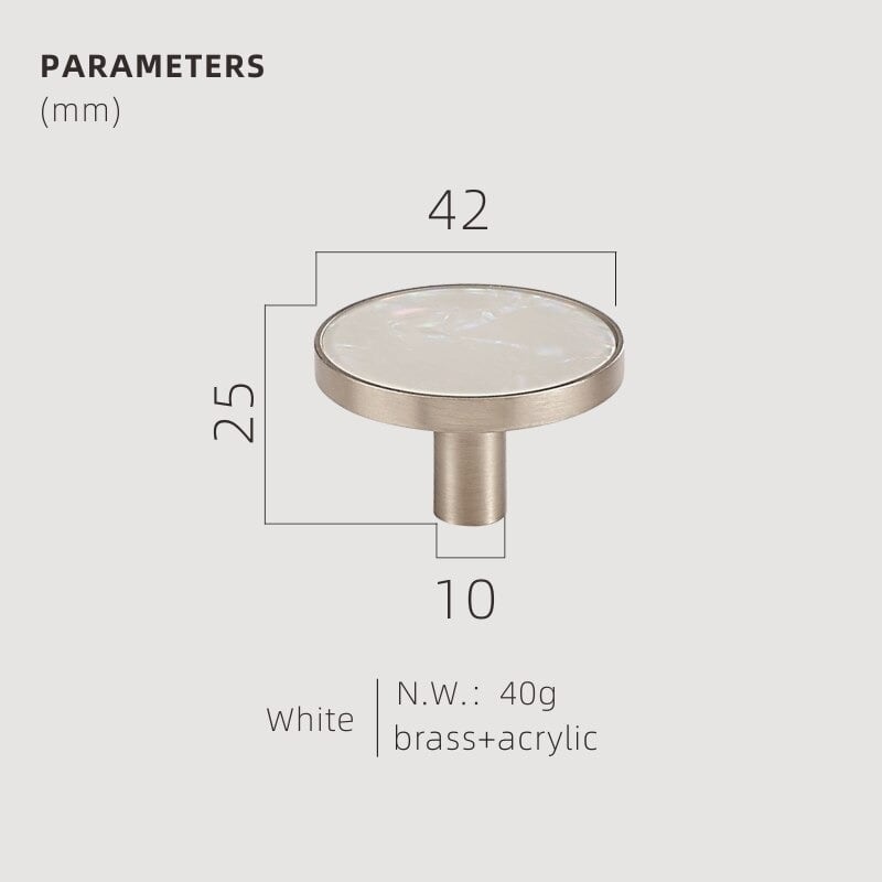 Pomos acrílicos y de concha de latón macizo TESTA