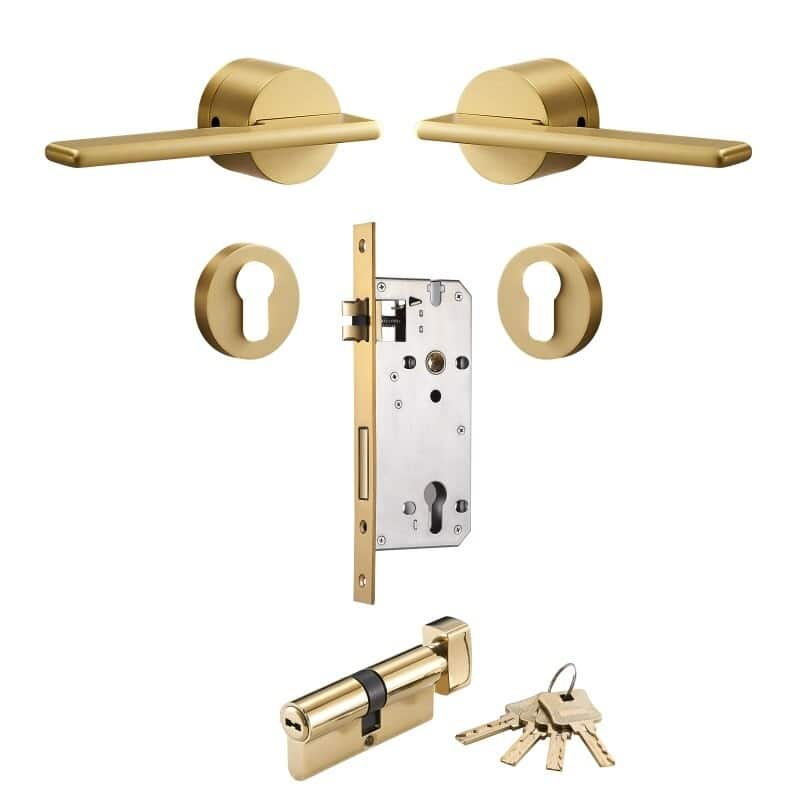 VERTO Ensemble de poignée de porte et de serrure à levier en laiton massif