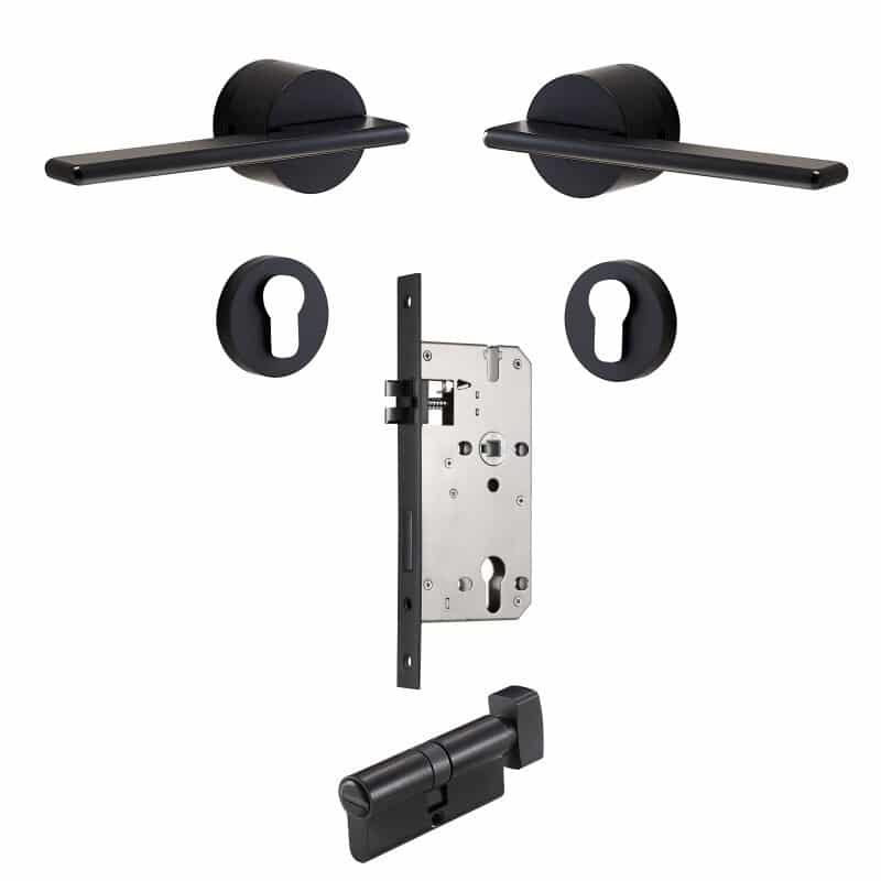 VERTO Ensemble de poignée de porte et de serrure à levier en laiton massif