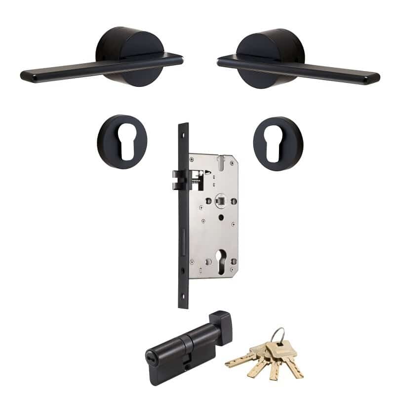VERTO Ensemble de poignée de porte et de serrure à levier en laiton massif