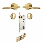 VERTO Ensemble de poignée de porte et de serrure à levier en laiton massif