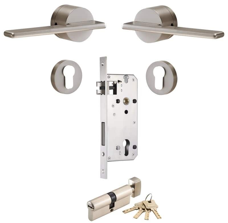 VERTO Ensemble de poignée de porte et de serrure à levier en laiton massif