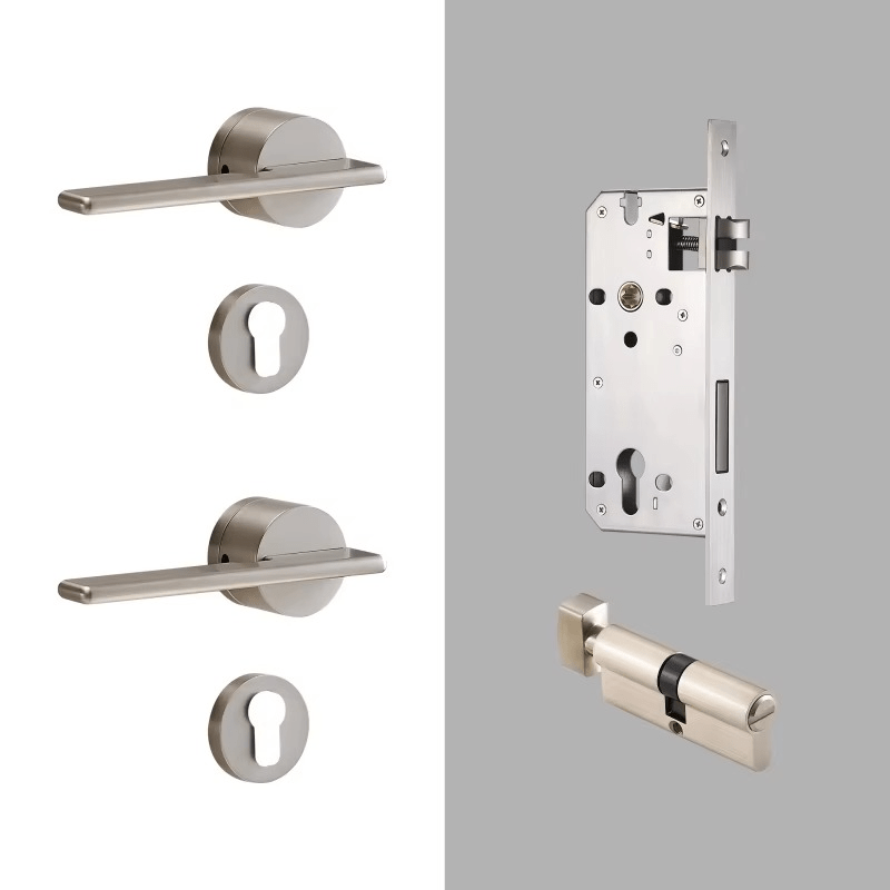 VERTO Ensemble de poignée de porte et de serrure à levier en laiton massif